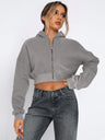 Women's Autumn/Winter Solid Color Zipper Cardigan Long Sleeve Short Hooded Sweatshirt