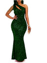 Sequins One-shoulder Backless Fish Tail Evening Gown Maxi Dresses
