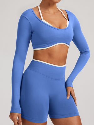 Seamless Faux Two-Piece Exercise And Fitness Yoga Long-sleeved Top