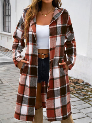 Contrasting Colors Pocket Plaid Mid-length Coats
