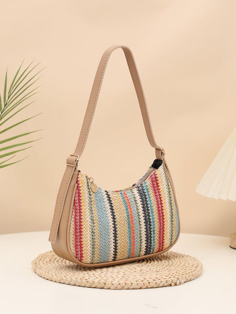 Colorful Straw Shoulder Bag For Vacation