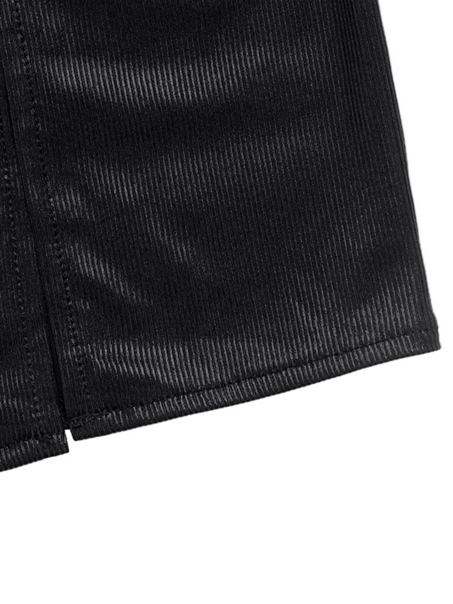 Deep V-neck Lace Up Spliced Wool Black Slit Maxi Dresses