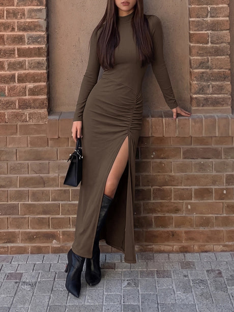 Slit Solid Color Maxi Dresses