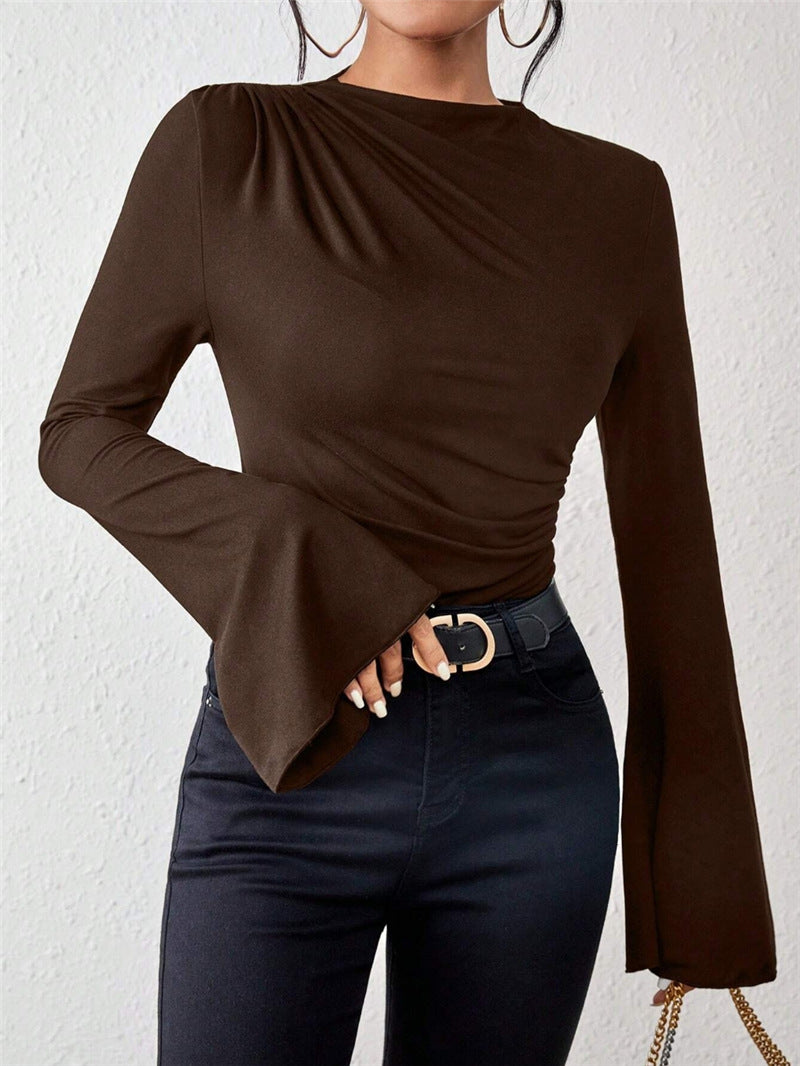 Design-forward Flared Sleeve Stand Collar Slim Fit T-shirt
