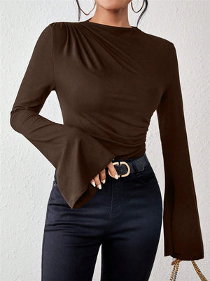 Design-forward Flared Sleeve Stand Collar Slim Fit T-shirt