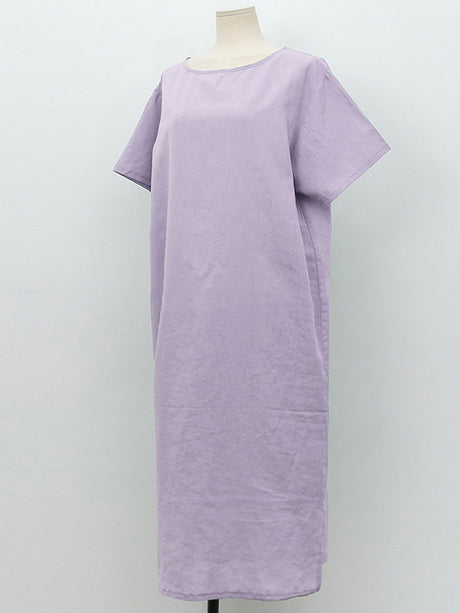 Pure Cotton Solid Color Short-sleeved Midi Dress With Slit