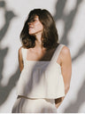 Plain Cotton And Linen Backless Tank Top
