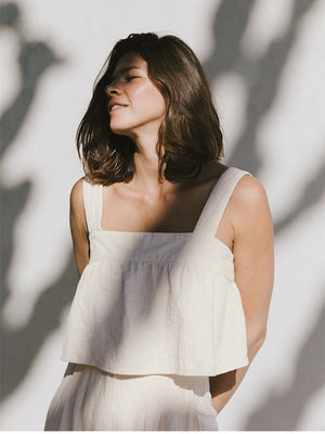 Plain Cotton And Linen Backless Tank Top