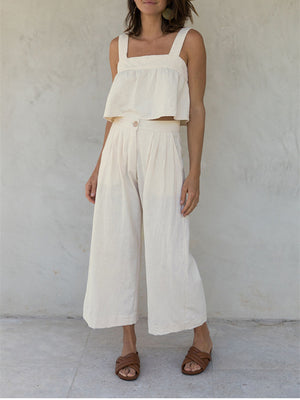 Plain Cotton And Linen Backless Tank Top