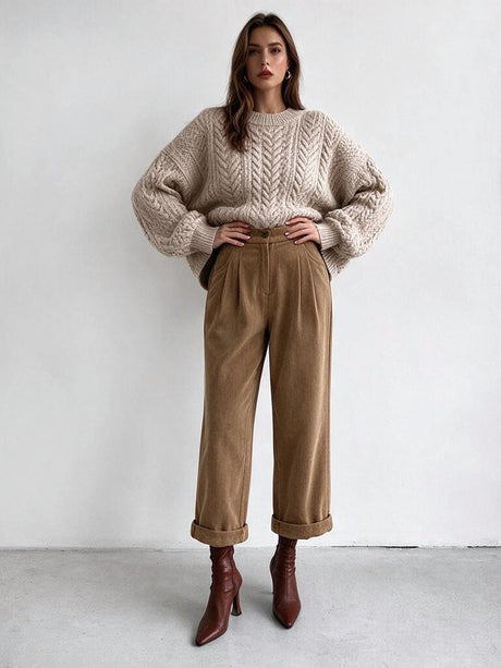Retro-style Corduroy High-waisted Pocket Casual Trousers