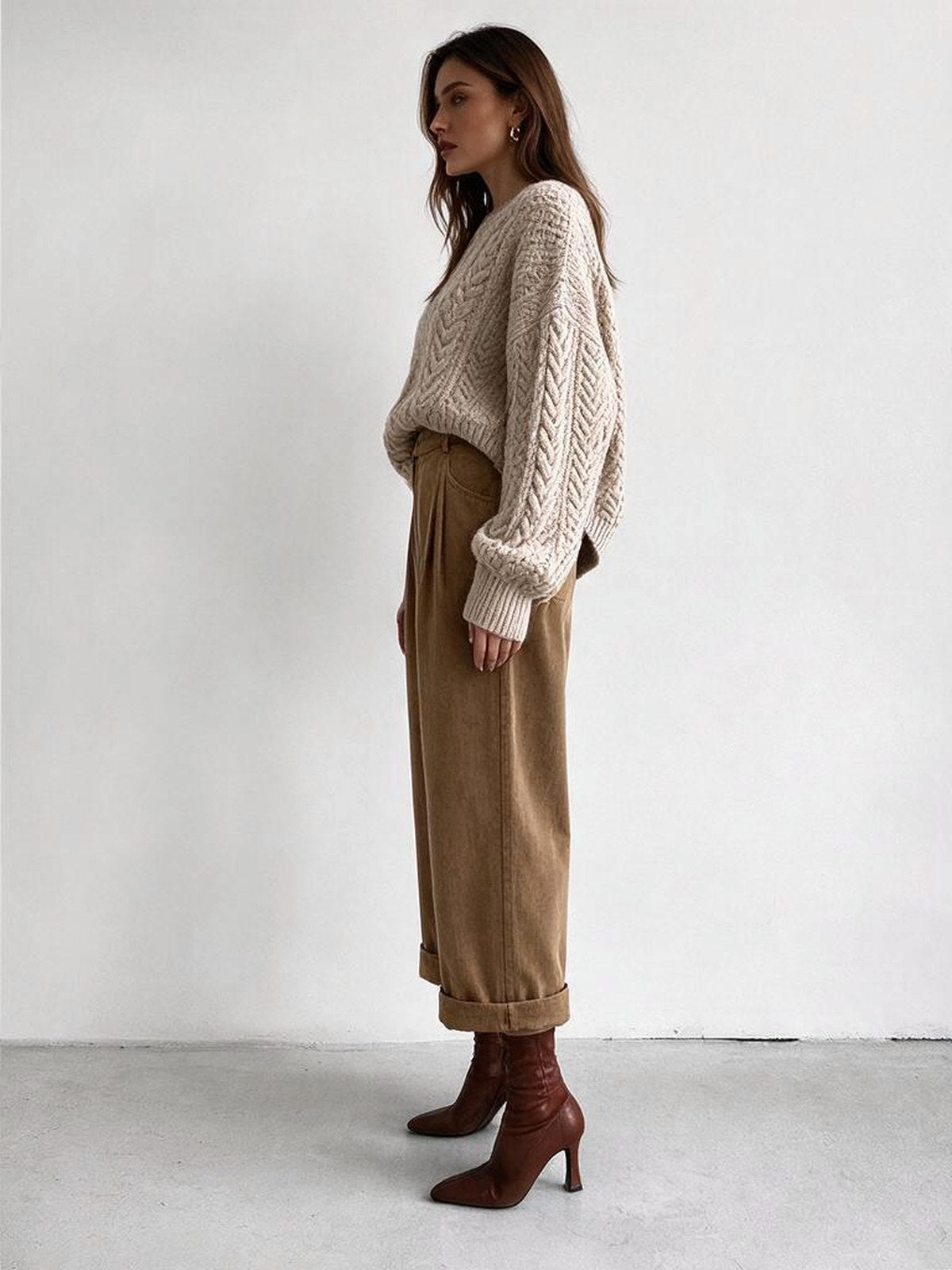 Retro-style Corduroy High-waisted Pocket Casual Trousers