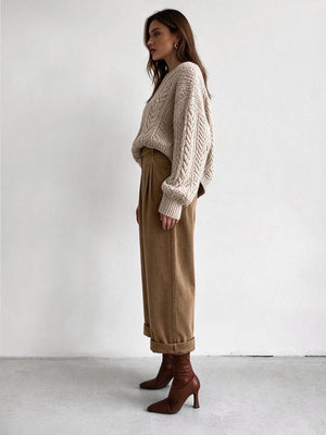 Retro-style Corduroy High-waisted Pocket Casual Trousers