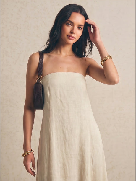 Cotton Blend Temperament Tube Top Loose-fit Home Vacation Mini&Short Dresses