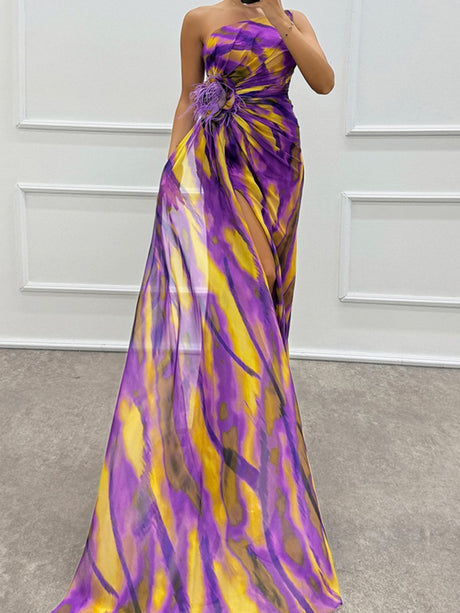Sloping Shoulders Printed Reunion Maxi Dresses