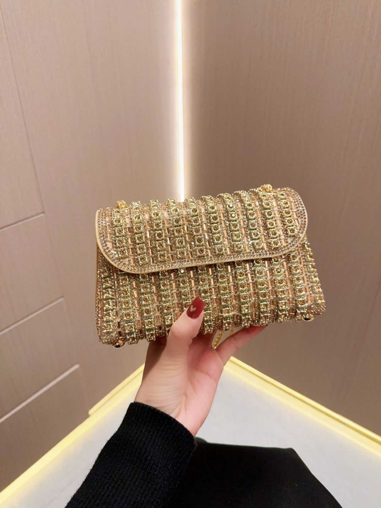 Liber Four Seasons ACC chain contrast color diamond underarm bag