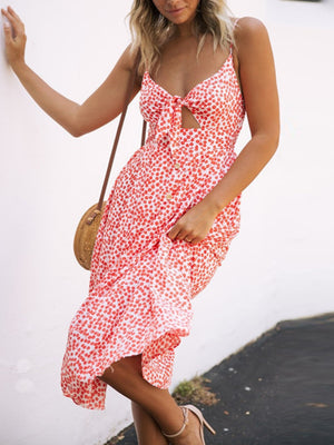 Bow Cutout Strap Buttons Backless Maxi Dresses