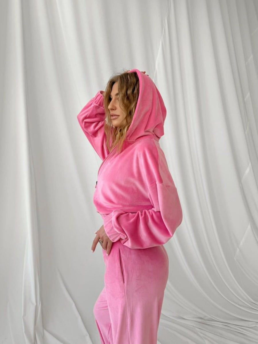Liber Autumn women's clothing zipper Hooded long-sleeved cardigan two-piece set