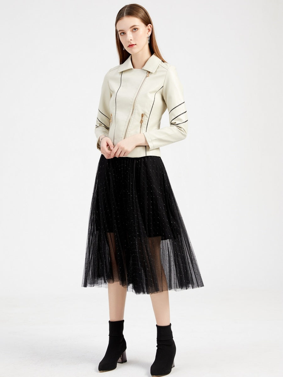 PU Leather Contrasting Colors Short Jacket