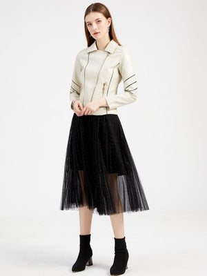 PU Leather Contrasting Colors Short Jacket