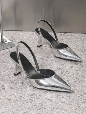 Metallic Pointed-toe Strappy High Heels