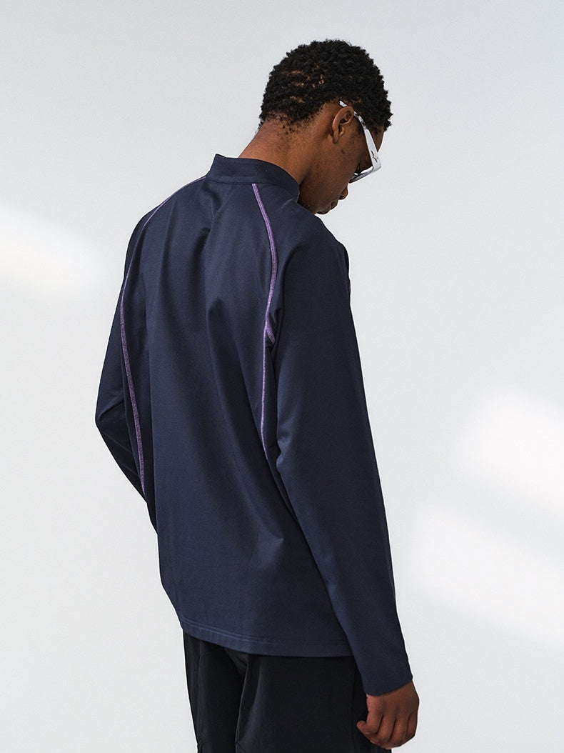 Liber Autumn Neutral wear Half zipper Solid Color T-shirts