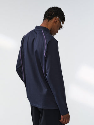 Liber Autumn Neutral wear Half zipper Solid Color T-shirts