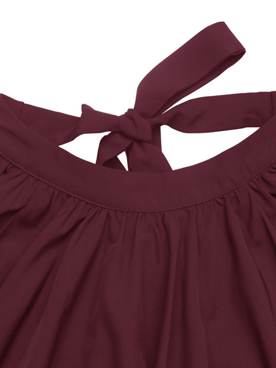 Lace-up Hollow Out Solid Color Blouse&Shirts