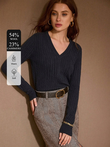 Superfine Merino Wool Cashmere Silk V Pullover Sweater