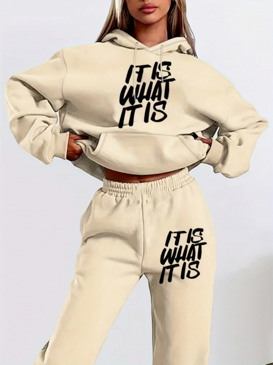 Printed Letter Leisure Hoodies Sweatpants 2-piece Sets