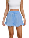 Ruffle Elastic Waistband Drawstring Cotton And Linen Shorts