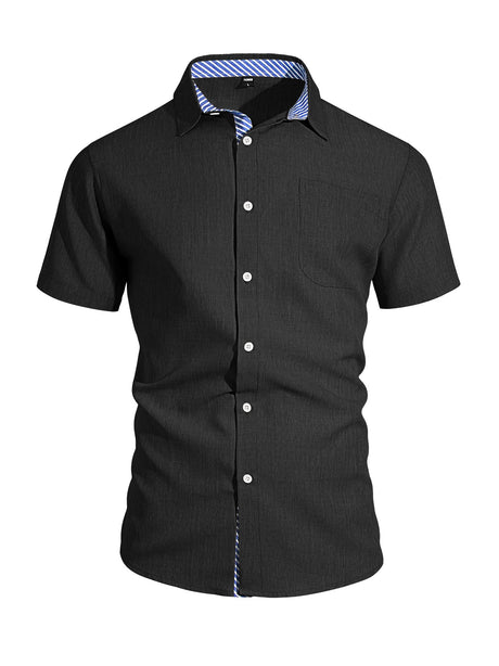 Cotton And Linen Color-blocked Shirts