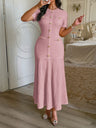 Buttons Short-sleeved Bodycon Top Maxi Dresses
