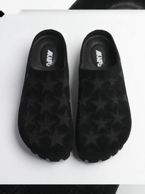 "Nomadic" Series Star-patterned Mule Shoes, Fashionable Genuine Leather Birkenstocks Platform Slippers For Men And Women