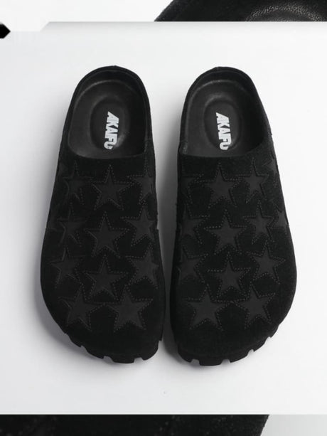 "Nomadic" Series Star-patterned Mule Shoes, Fashionable Genuine Leather Birkenstocks Platform Slippers For Men And Women