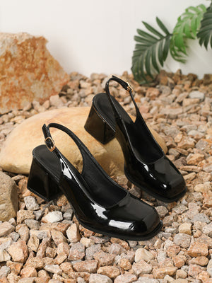 Square-toe Open-back Chunky Heel High Heels