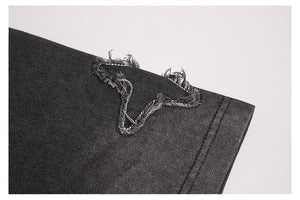 Washed Patches Stereo Embroidery Denim T-shirt