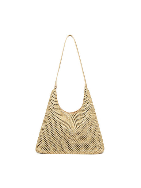 Solid Color Straw Shoulder Bag For Vacation