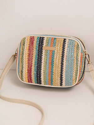 Colorful Straw Woven Oval Crossbody Bag For Vacation