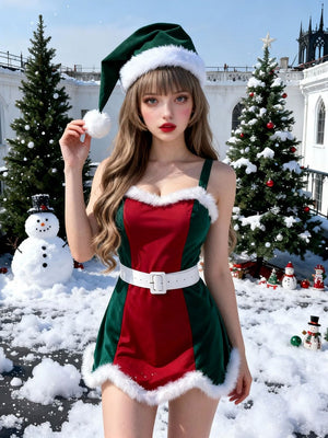 Christmas Party Stage Performance Dress Hats 2-piece Sets