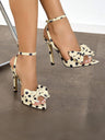 Sweet Color-blocked Polka Dot Bow High-heeled Sandals