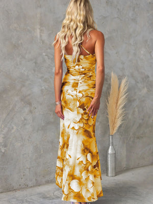 Sloping Shoulders Printed Stretch Tube Top Maxi Dresses