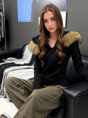 Slim Fit Fur Collar Sweatshirts&Hoodies Short Hooded Jacket