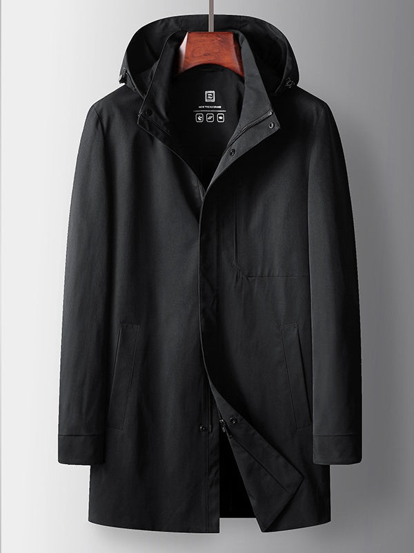 Stand Collar Hooded Business Leisure Medium And Long Trench Coats