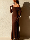 Mesh Off Shoulder Flared Long Sleeves Hip-hugging Banquet Maxi Dresses