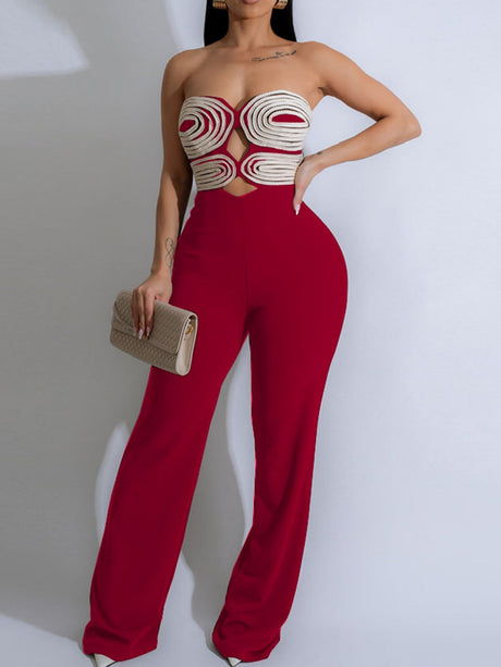 Handwoven Ribbon Strapless Backless Jumpsuits