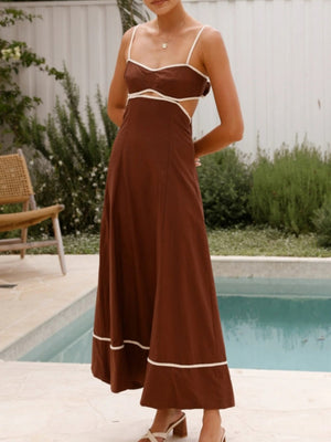 Camisoles Color Matching Color-blocked Hollow Vacation And Leisure Maxi Dresses