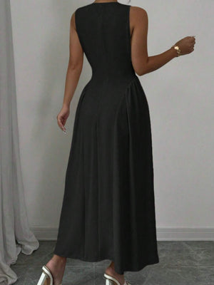 Sleeveless Round Neck Patchwork Solid Color Maxi Dresses