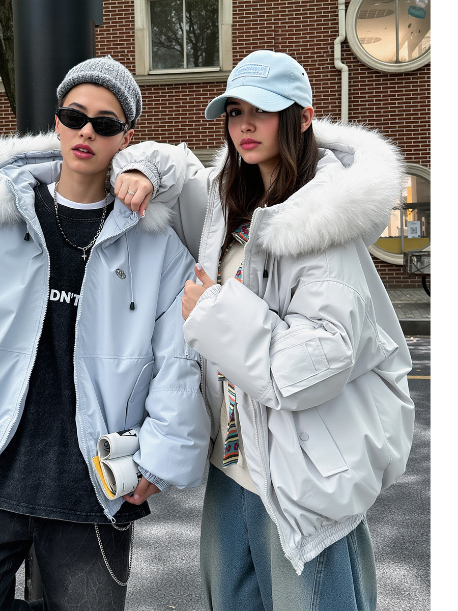 Cotton-padded Hooded  Jacket With Fur Collar