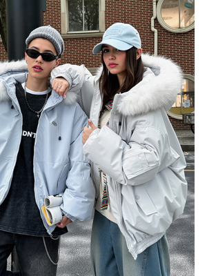 Cotton-padded Hooded  Jacket With Fur Collar