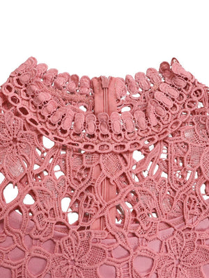 Lace Trim Hollow Short Sleeve Bandage High Waist Wide Leg Jumpsuits